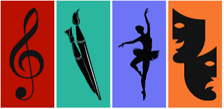 Logos of art, music, dance, and theatre.